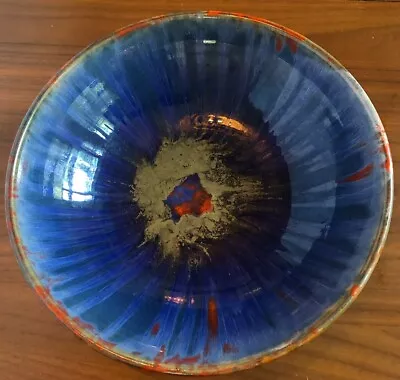 Buy Studio Pottery Art Bowl Flambe Drip Glaze Style Blues Red 11.5 Inch Signed • 42.44£