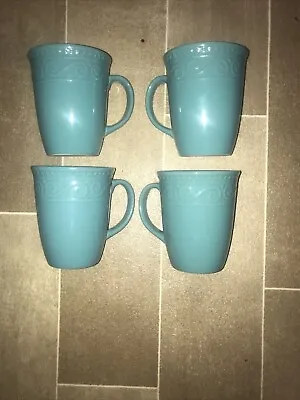 Buy Set Of 4 Royal Norfolk Teal Aqua Blue Turquoise Embossed Scroll 12 Oz  Mugs • 9.47£