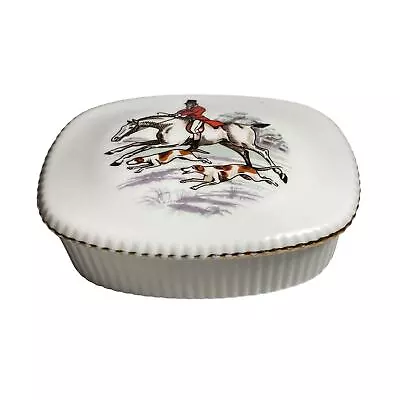 Buy Adderley Floral Bone China Trinket Box With Hunting Scene Rider And Hounds • 14.99£
