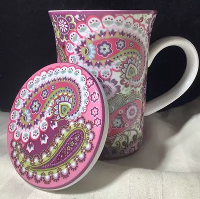 Buy Vera Bradley  Very Berry Paisley  8 Oz. Porcelain Ceramic Coffee Mug Cup W/ Lid • 9.53£