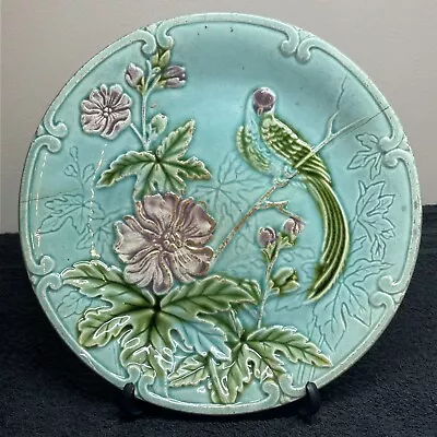 Buy Antique Salins Majolica Pottery Bird Of Paradise Plate C.1890’s RARE FIND! • 64.99£