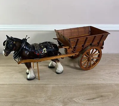 Buy Vintage Shire Horse Figurine Ornament Melba Ware 10.5in Tall With Wooden Cart • 39.95£