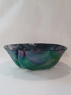 Buy Handmade Vintage Iridescent Glass Salad Bowl. 11  Diameter X 4  Tall. Signed By • 81.52£