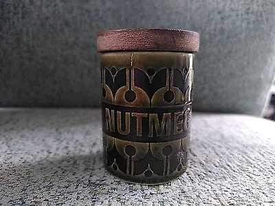 Buy Vintage Hornsea “Nutmeg” Heirloom Green Embossed Ceramic Jar With Wooden Lid • 10£