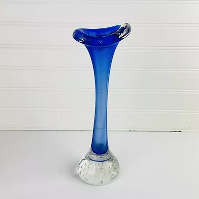 Buy VTG Swedish Art Glass Bo Borgstrom Aseda Calla Lily Blue Bone Bubbles Vase 9.75  • 23.58£