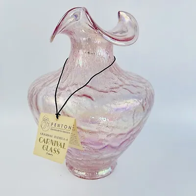 Buy Fenton Art Glass Pink Iridescent Carnival Crackle Ruffle Vase 11 1/4” Tall • 142.78£