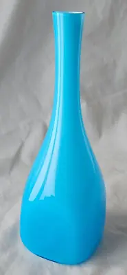 Buy Mid Century Modern Ekenas Vibrant Light Blue Art Glass Vase. • 80£