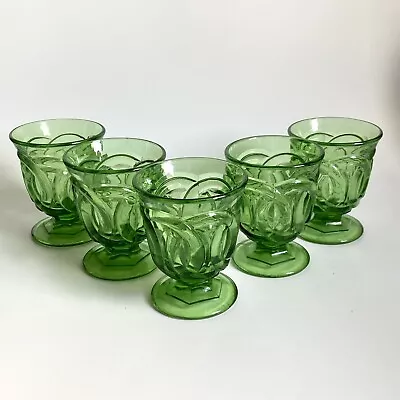 Buy Vtg Fenton LG Wright Glass Double Wedding Ring Green Footed Tumblers Set 5 RARE • 122.61£