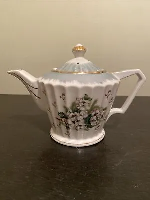 Buy Royal Crown Teapot 3970 Fine China White Teal Pretty Flower Pattern Gold Trim • 19.08£