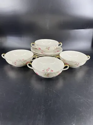 Buy Set Of 4 Haviland NY DELAWARE Handled Cream Soup Cups & Saucers Pink Roses • 59.46£