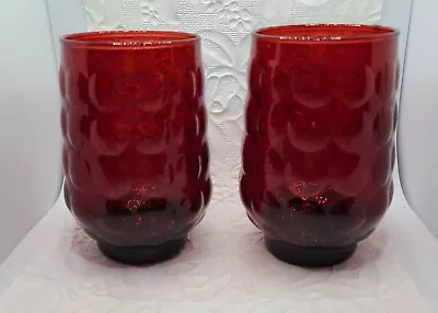 Buy Pair Anchor Hocking Ruby Red Bubble Tumbler 12oz Glasses 4.5 H Signed • 10.61£