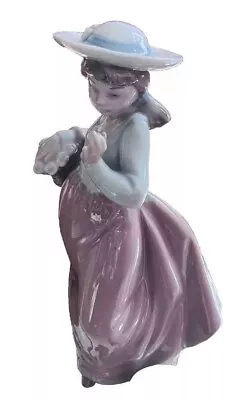 Buy LLADRO GIRL WITH BASKET OF FLOWERS Nao FIGURINE 'OUT FOR A STROLL' Pink VGC 💖 • 13.99£
