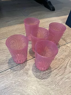 Buy Pottery Barn Pink Opaque Glass Holders Tea Light Votive Candles Set Of 5 NWT • 20£