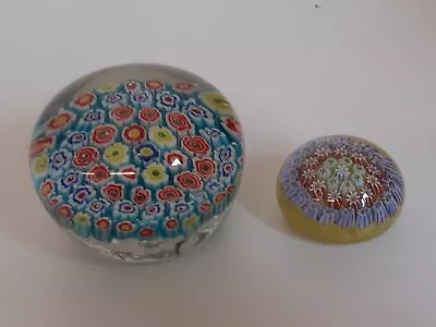 Buy Millefiori 2 Glass Paperweights Large + Small Round Decorative Multicoloured • 14.99£