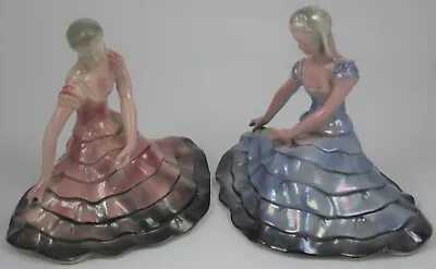 Buy 2 Jema Lady Lustre Ware Figurines - Vintage - Holland - Blue - Pink - Number 224 • 21.99£