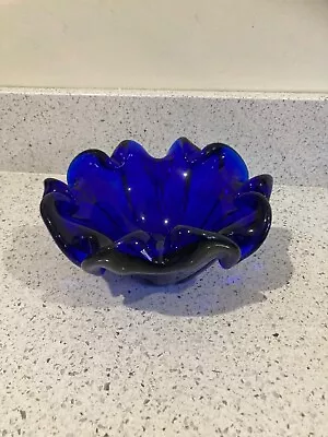 Buy Vintage Heavy Glass Blue Vase Bowl • 4£