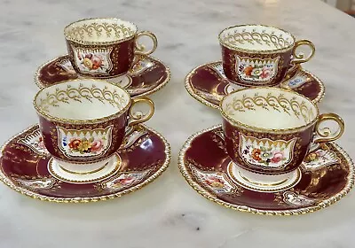 Buy Antique Coalport Hand Painted Red & Raised Gold Cup & Saucer C. 1827 4 Sets • 213.73£