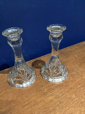 Buy Pair Of Lovely Ornate   Pressed Glass Candle Stick Holders • 7.99£