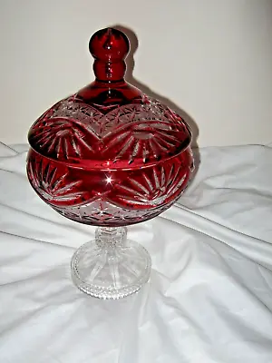 Buy Decorative Large Red Cut Glass Candy / Bon Bon Jar • 20£
