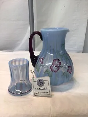 Buy Fenton Iris Pitcher And Cup Diamond Jubilee Collection Misty Blue Tumble Up USA • 93.78£