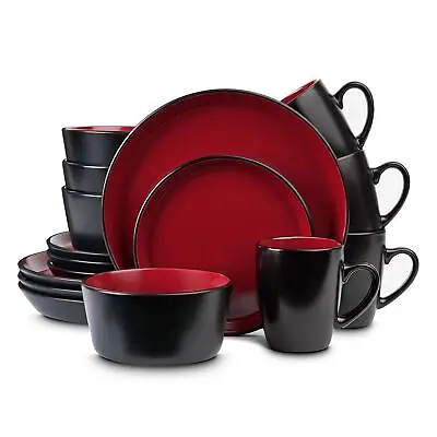 Buy Stone Lain Albie 16-Piece Dinnerware Set Stoneware, Red And Black • 101.33£