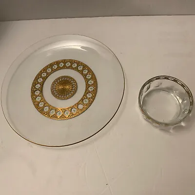 Buy Culver VALENCIA Plate, Small Serving Bowl 22K Gold Green Diamond Arcoroc France • 40.58£