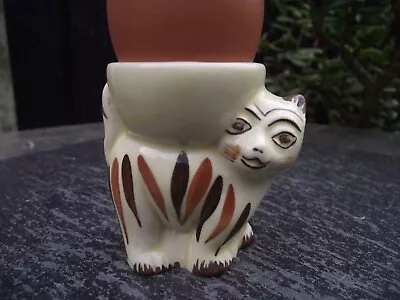 Buy Vtg Kitsch Keele Street Pottery Hand Painted Stripy Puss Cat Animal Egg Cup • 6£