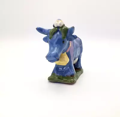 Buy Art Pottery Cow Figurine Ornament Signed Hand Painted Multicoloured Glaze • 7.99£