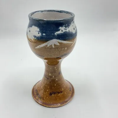 Buy Montana Earth Pottery Bear Tall Goblet Blue Brown Cup Mountains • 14.18£