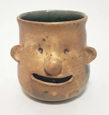 Buy *Studio Pottery* Funny Face Jar 3 H *Signed- Karen *Green/ Earthtone Glazes • 17.33£