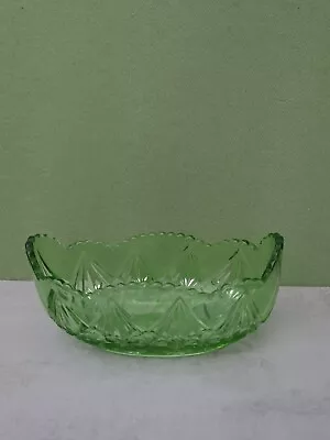 Buy Vintage Decorated Green Glass Boat Shape Fruit Bowl Star Pattern Base • 14£