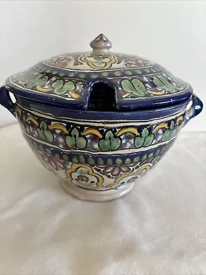 Buy Vintage Uriarte Signed Talavera Pottery Soup Tureen Bean Pot With Lid + Handles • 178.15£