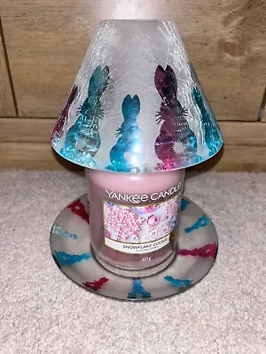 Buy Yankee Candle Rabbit Cotton Tails Bright Pink Teal Jar Shade Crackle Glass RARE • 59£