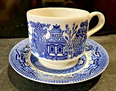 Buy Vintage Churchill Willow Pattern Duo Cup Saucer Excellent Condition • 5£