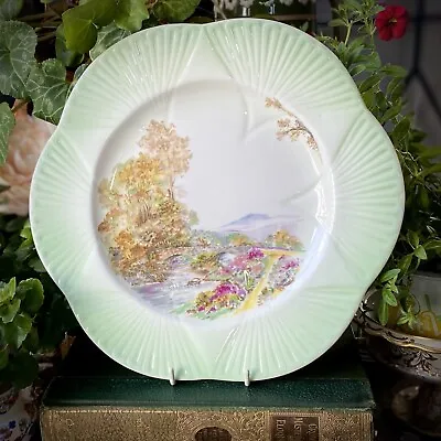 Buy SHELLEY Dainty Shape Green Rim ‘Heather’ Cake Serving Plate 11” EXCELLENT Rare • 19.99£