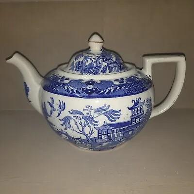 Buy Vintage Burleigh Ware Willow Blue & White Teapot. • 11.90£