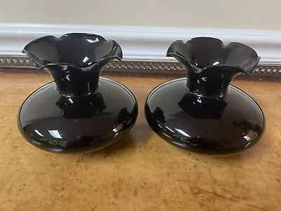 Buy Pair Of Black Amethyst Glass Ruffled Vases • 37.80£