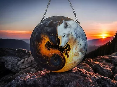 Buy 15cm Yin Yang Wolves Ready To Hang Acrylic Stained Glass Window Suncatcher  • 8.49£