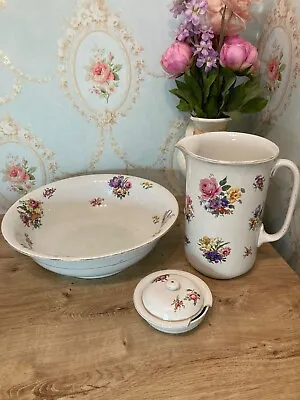 Buy Antique Floral Porcelain Wash Set, Wash Jug, Bowl & Soap Dish • 54.99£