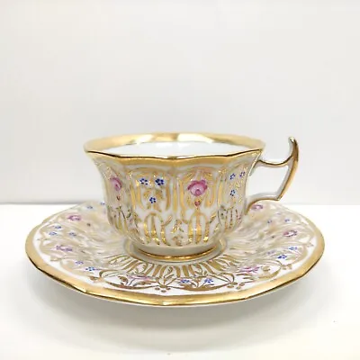 Buy Antique KPM Berlin Hand Painted Gold Floral &White Tea Cup & Saucer Circa 1844s • 283.67£