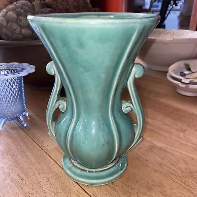Buy VINTAGE MCCOY Green Turquoise  Double Handled 8  X 5.5” Art Pottery VASE 1930s • 57.67£