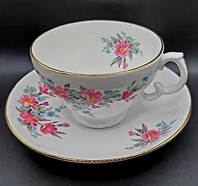 Buy Vintage Adderley Teacup & Saucer Set Pink/Blue Flowers/Bone China/England • 16.18£