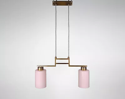 Buy Rare 1920s British Art Deco Cinema Bronze & Pink Glass Pendant Lamp - Mackintosh • 385£