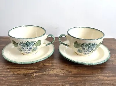 Buy Vintage Poole Pottery Vineyard 2 X Large Breakfast Cups & Saucers Hand Painted • 29.99£