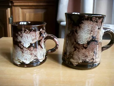 Buy GWENNY WELSH POTTERY BROWN & BLACK DRIP MUGS X 2 LITTLE & LARGE VG CONDITON • 5.99£