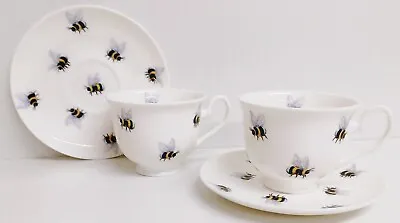 Buy Bees Tea Cups & Saucers Fine Bone China Bumblebee 2 Cups 2 Saucers Decorate UK • 27£