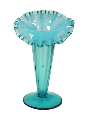 Buy Jack In The Pulpit Blue Vaseline Victorian Vase Circa 1870 • 60£