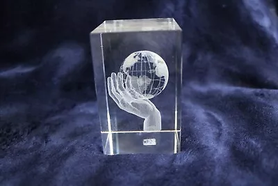 Buy 3D Laser Etched Glass Paperweight Cube  WHOLE WORLD IN HIS HANDS  • 5.70£