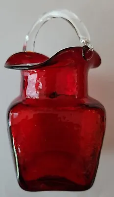 Buy Small Pilgrim Glass Red Vase Handblown Crackle, With Handle • 25.08£