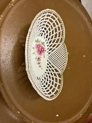 Buy Romanian MOGA Porcelain Basket Lattice Bowl Handpainted 5.25 X 3 Easter Handmade • 10.82£